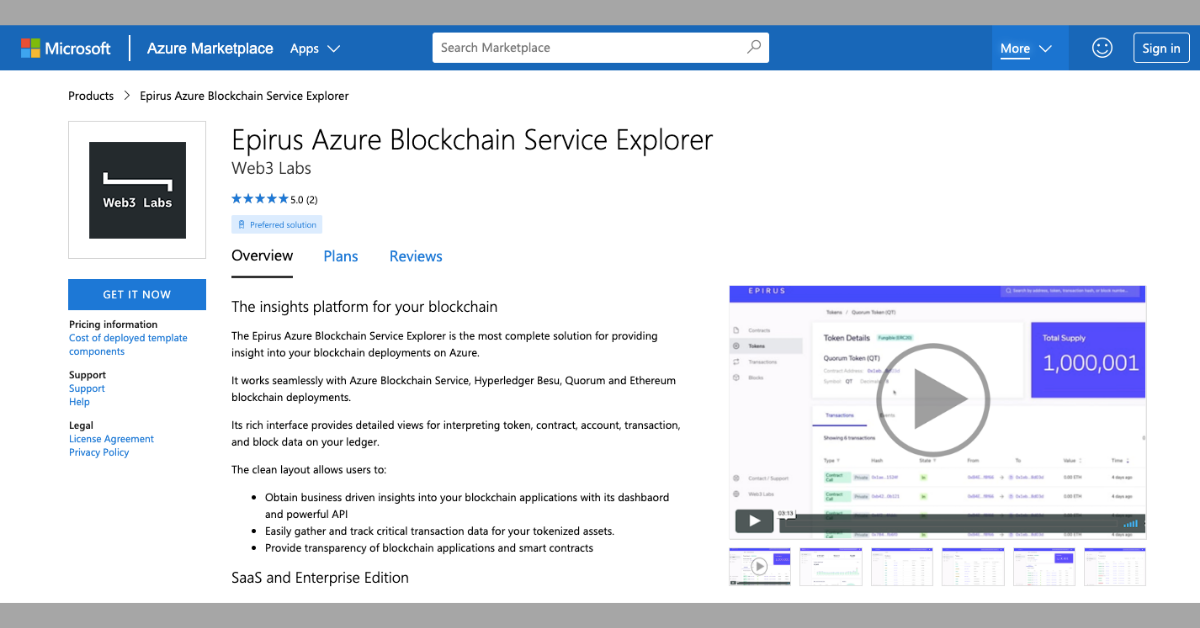 Azure Blockchain Service Explorer